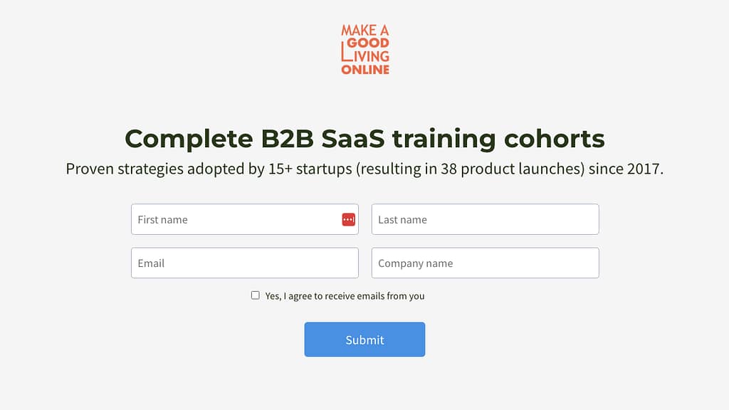 Squeeze page variant with blue button
