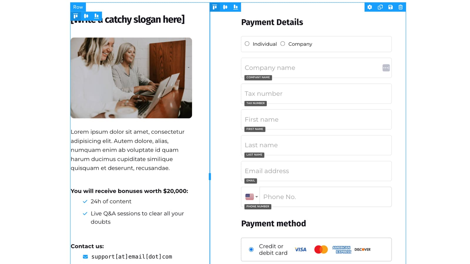 Example showing how to use a web page builder
