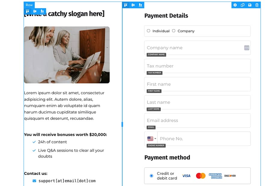 Example showing how to use a web page builder